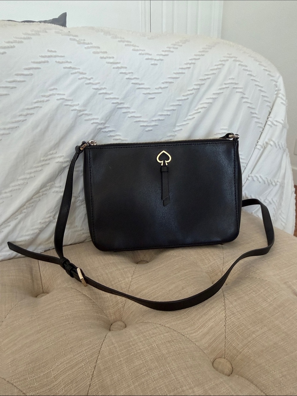 kate spade Black Leather Spade-Emblem Crossbody Bag